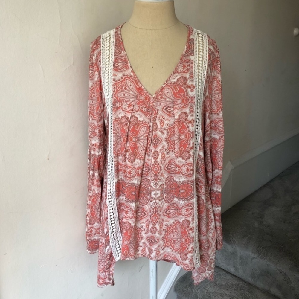 Anthro Moon River Paisley High Low Boho Blouse EUC